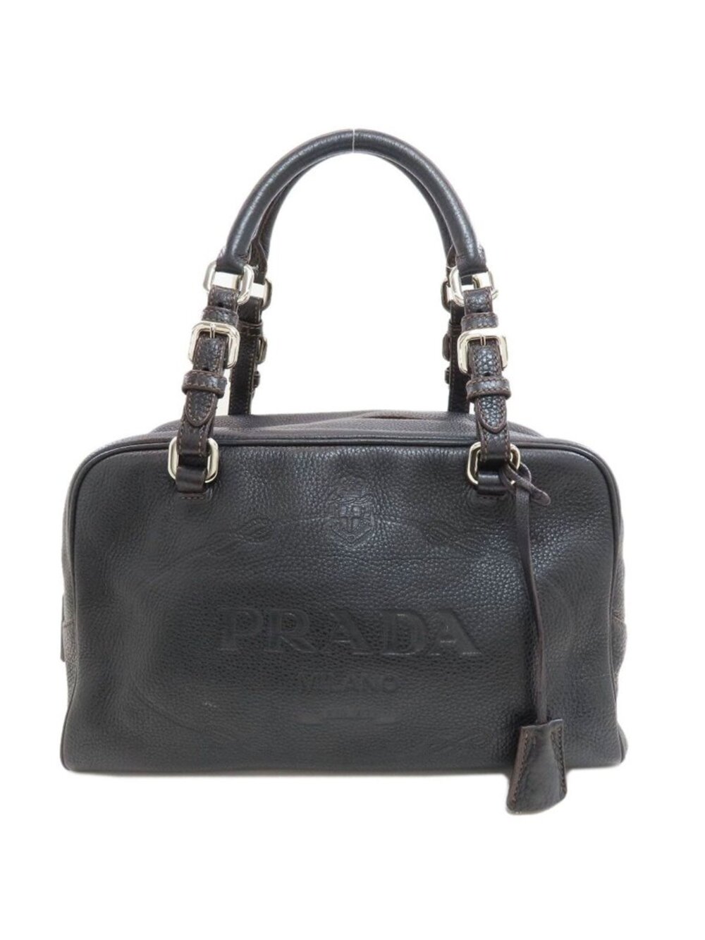 Prada Embossed Logo Handbag Leather